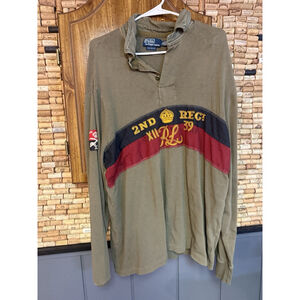 Vintage 90s Polo Ralph Lauren Shirt 2nd Regiment Olive Green Military Rugby XL